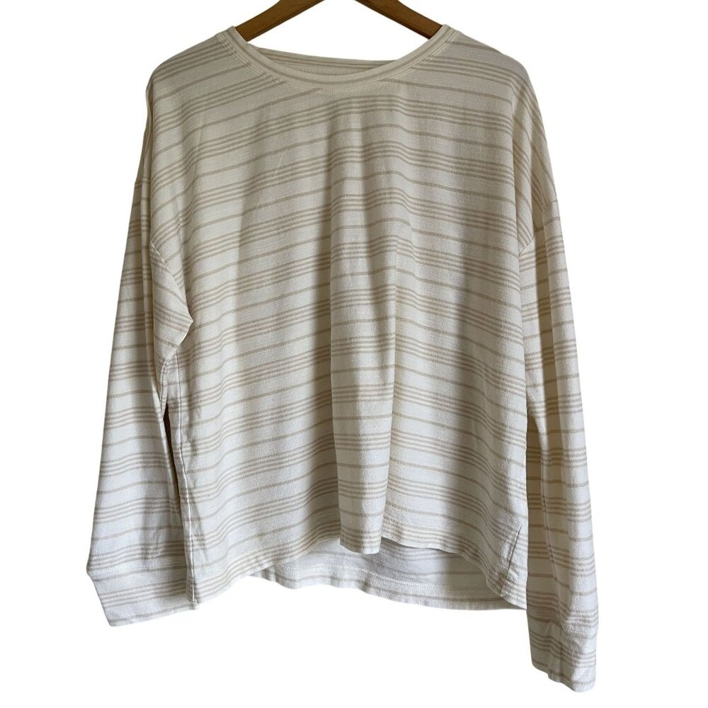 J. Crew Factory XXL Striped Cream Top BQ142 Cream Tan 3/4 Sleeve